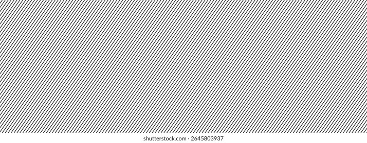 Thin slash line seamless pattern. Repeated fine diagonal lines background. Pinstripe wallpaper. Black and white tilted slanted strip backdrop. Repeating oblique linear texture overlay