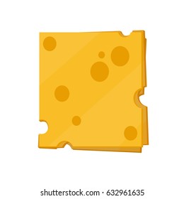 Thin slice of cheese in flat style. Vector illustration for food art
