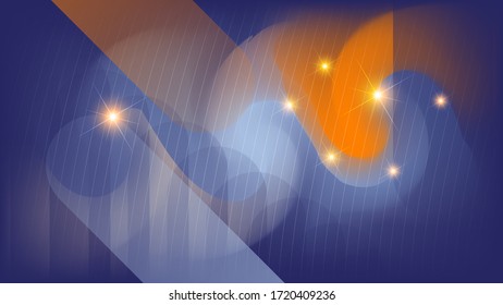 thin smooth wavy lines and flashes of light against the background of a chaotic mixture of blue, beige and orange colors. art wallpaper. vector