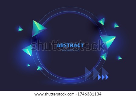 thin sparkling circle on a dark background and with floating volumetric triangles at the edges