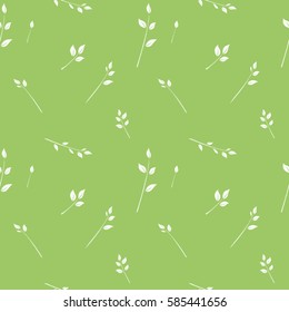 Thin spring branches on the green. Seamless pattern.