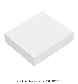 Thin square box mockup isolated on white background. Template showed in 3/4 top view. Vector illustration