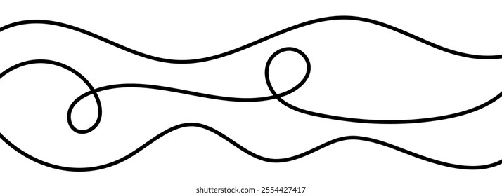 Thin squiggle line set. Wavy wiggle stripe pattern collection. Curvy thread or yarn lines for ornament, decor, separate, divider. Tangled squiggly linear doodle shapes. Vector