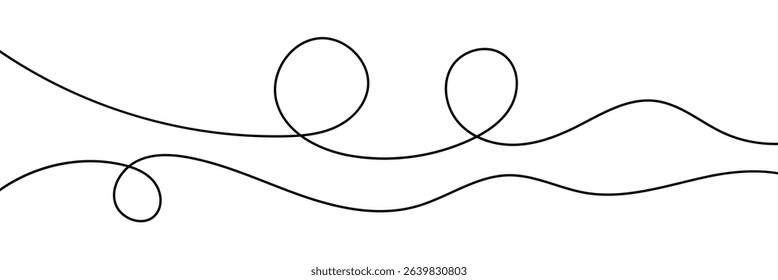 Thin squiggly lines. Curvy thread, string or yarn lines for ornament, decor, separate, divider. Swoosh, swash underline stroke abstract wavy thin line. Vector illustration