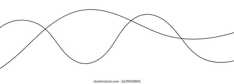 Thin squiggly lines. Curvy thread, string or yarn lines for ornament, decor, separate, divider. Swoosh, swash underline stroke abstract wavy thin line. Vector illustration