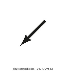 Thin straight diagonal arrow to the left and down. Vector symbol.