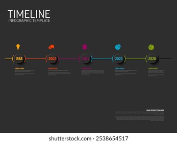 Thin straight line Infogrpahic company timeline diagram template with white background. Simple multipurpose infochart on straight time line. 