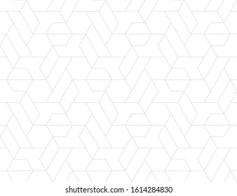 Рattern with thin straight lines and polygons on white background. Seamless linear Abstract geometric texture. Stylish background in Arabic style. Vector rapport for swatches.