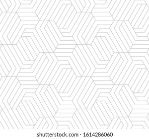 Рattern with thin straight lines and polygons on white background. Seamless linear Abstract geometric texture. Stylish background in Arabic style. Vector rapport for swatches.