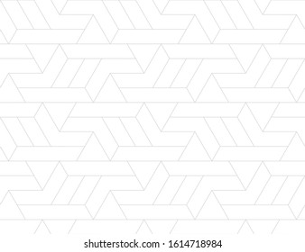 Рattern with thin straight lines and polygons on white background. Seamless linear Abstract geometric texture. Stylish background in Arabic style. Vector rapport for swatches.