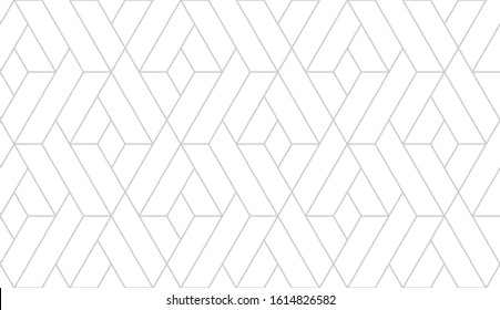 Рattern with thin straight lines and polygons on white background. Seamless linear Abstract geometric texture. Stylish background in Arabic style. Vector rapport for swatches.