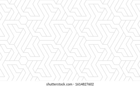 Рattern with thin straight lines and polygons on white background. Seamless linear Abstract geometric texture. Stylish background in Arabic style. Vector rapport for swatches.