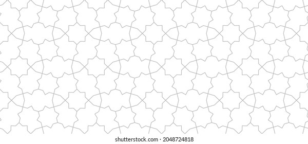 Р con delgadas líneas rectas, estrellas y polígonos. Seamless linear Resumen textura geométrica. Fondo de estilo árabe. Diseño vectorial para textil, tejido y envoltura.
