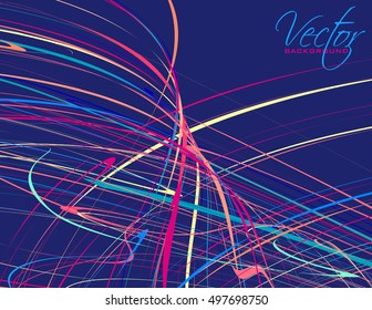 Thin stripes. Chaotic thin strips. Abstract pattern with color thin strips on a blue background. Vector graphic design