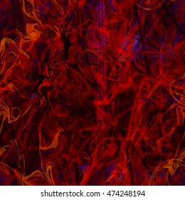 Thin strips and twisted wavy lines. Dark red pattern. Seamless vector background for fabric and packaging paper.