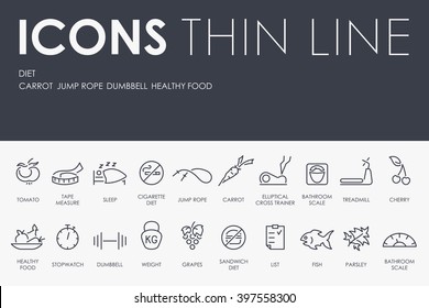 Thin Stroke Line Icons of Diet on White Background