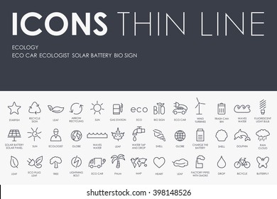 Thin Stroke Line Icons of ecology on White Background