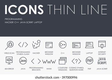 Thin Stroke Line Icons of Programming on White Background