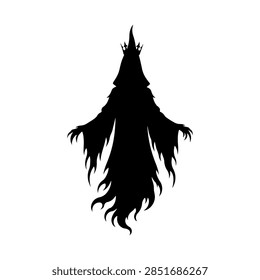 Thin Tattered Ghost Vector Silhouette, Spooky Halloween Ragged Specter Illustration