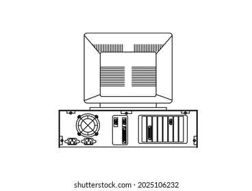 a thin television sketch on a table seen from behind