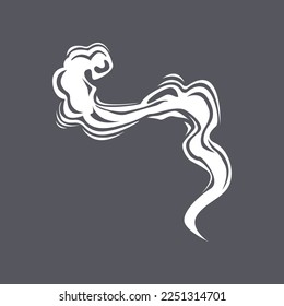 Thin trail of smoke cartoon illustration. Comic cloud of fog, hot steam or fume on grey background. Vapor, atmosphere, wind concept