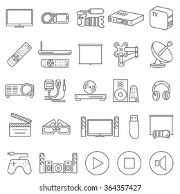 Thin TV  shop and entertainment vector icon set.