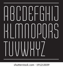 Thin Vector Font. Ultra Condensed Decorative Typeface. Modern Slim Type