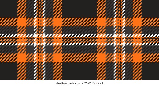 Thin vector seamless textile, valentines day plaid fabric check. Shabby background texture pattern tartan in black and pumpkin colors palette.