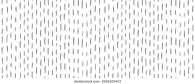 Thin vertical pencil short lines seamless pattern. Hand drawn doodle simple texture. Doodle dashes and short stripes like a rain drops. Abstract background with vertical tiny brush strokes.