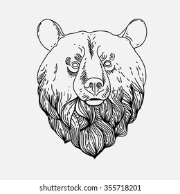 Thin vintage line bear label.Retro vector design graphic element, badge, emblem, logo, insignia,sign,identity,logotype, poster.Stroke hipster illustration with typographic.isolated on white background