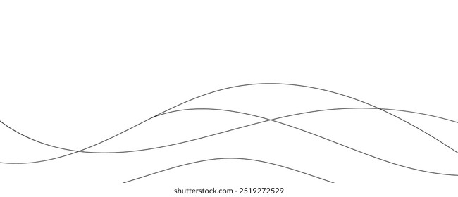 Finas linhas onduladas pretas, padrão abstrato em um fundo branco. Modelo de design minimalista.
