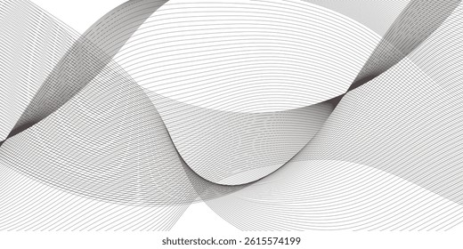 Thin wavy curve line vector background. Curve wave seamless pattern background. Black and grey wave curve lines motion vector background. Black Wavy Lines Isolated on White Abstract Background Design