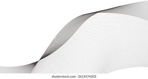 Thin wavy curve line vector background. Curve wave seamless pattern background. Black and grey wave curve lines motion vector background. Black Wavy Lines Isolated on White Abstract Background Design
