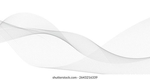 Thin wavy curve line vector background. Curve wave seamless pattern background. Black and grey wave curve lines motion vector background. Black Wavy Lines Isolated on White Abstract Background Design