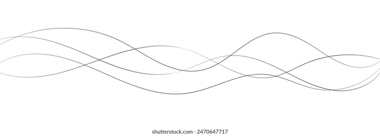 Thin wavy line abstract background. Wavy line horizontal divider outline minimalist background. Abstract black lines wave curve motion on white background. Vector Illustration.