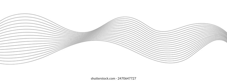 Thin wavy line abstract background. Wavy line horizontal divider outline minimalist background. Abstract black lines wave curve motion on white background. Vector Illustration.