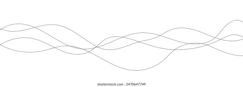 Thin wavy line abstract background. Wavy line horizontal divider outline minimalist background. Abstract black lines wave curve motion on white background. Vector Illustration.