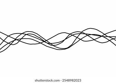 Thin wavy line abstract background. Wavy line horizontal divider outline minimalist background. Abstract black lines wave curve motion on white background. Vector Illustration. Line curve waves.