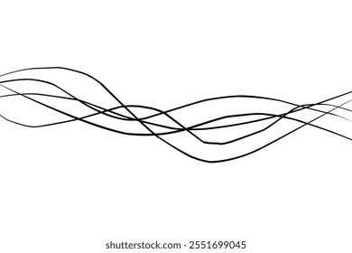 Fondo abstracto de línea ondulada fina. Fondo minimalista de contorno divisor Horizontal de línea ondulada. Abstractas líneas negras ondulan el movimiento de la curva sobre fondo blanco. Ilustración vectorial. Ondas de radio. ADN DE ARN
