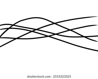 Thin wavy line abstract background. Wavy line horizontal divider outline minimalist background. Abstract black lines wave curve motion on white background. Vector Illustration. Line curve waves.
