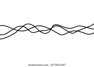 Thin wavy line abstract background. Wavy line horizontal divider outline minimalist background. Abstract black lines wave curve motion on white background. Vector Illustration. Radio waves. RNA DNA
