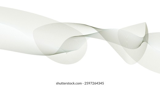 Thin wavy line abstract background. Wavy line horizontal divider outline minimalist background. Abstract green gradient lines wave curve motion on white background. Vector Illustration.