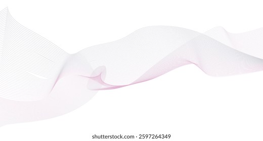 Thin wavy line abstract background. Wavy line horizontal divider outline minimalist background. Abstract pink gradient lines wave curve motion on white background. Vector Illustration.