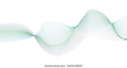 Thin wavy line abstract background. Wavy line horizontal divider outline minimalist background. Abstract green gradient lines wave curve motion on white background. Vector Illustration.