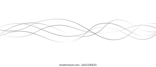 Thin wavy line abstract background. Wavy line horizontal divider outline minimalist background. Abstract black lines wave curve motion on white background. Vector Eps10