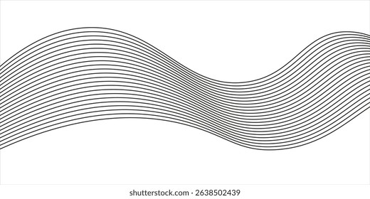 Thin wavy line abstract background. Wavy line horizontal divider outline minimalist background. Abstract black lines wave curve motion on white background. Vector Illustration.