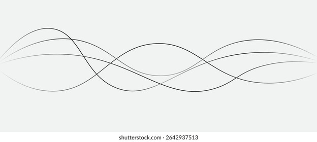 Thin wavy line abstract background. Wavy line horizontal divider outline minimalist background. Abstract black lines wave curve motion on white background. Vector Illustration.