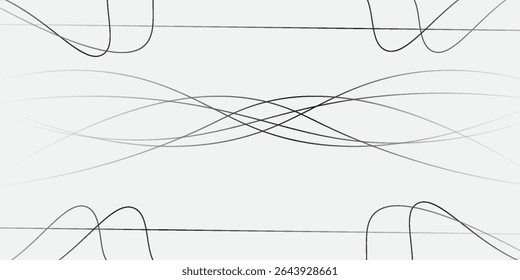 Thin wavy line abstract background. Wavy line horizontal divider outline minimalist background. Abstract black lines wave curve motion on white background. Vector Illustration.