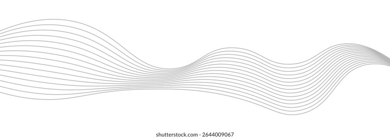 Thin wavy line abstract background. Wavy line horizontal divider outline minimalist background. Abstract black lines wave curve motion on white background. Vector Illustration.