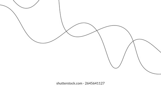 Thin wavy line abstract background. Wavy line horizontal divider outline minimalist background. Abstract black lines wave curve motion on white background. Vector Illustration.